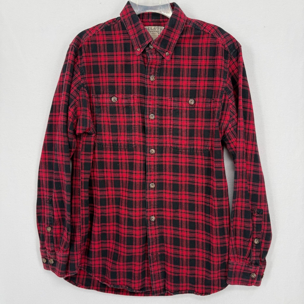 Duluth‎ Trading Co Mens Red Black Plaid Flannel Shirt M 64507 Free Swingin Slim